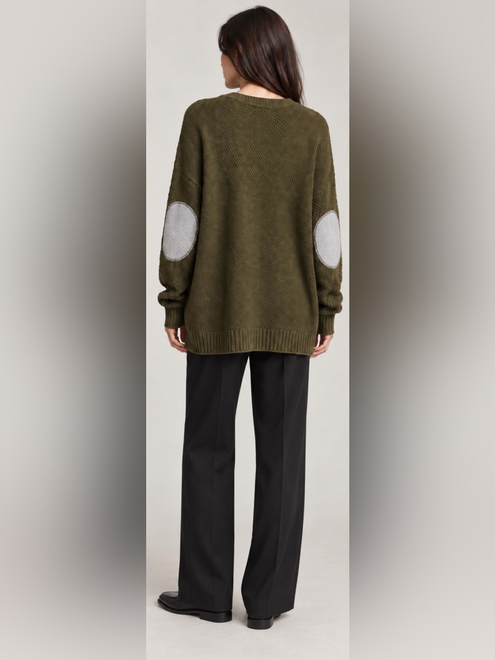 BDG Oversized Olive Cable Knit Sweater Gray Elbow Patches Small - Picture 1 of 6